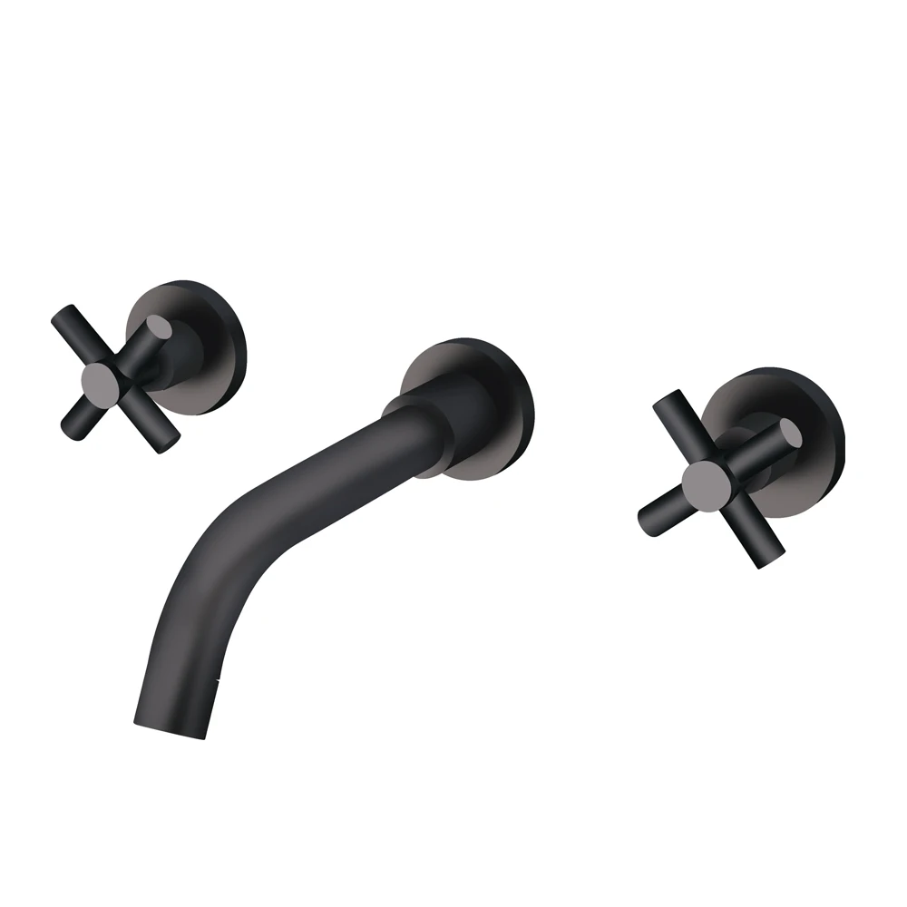 Hot Cold Water Tap Wall Mounted 3 Hole Double Cross Handle Wash Faucet Chrome Finish Brass In-wall Basin Tap