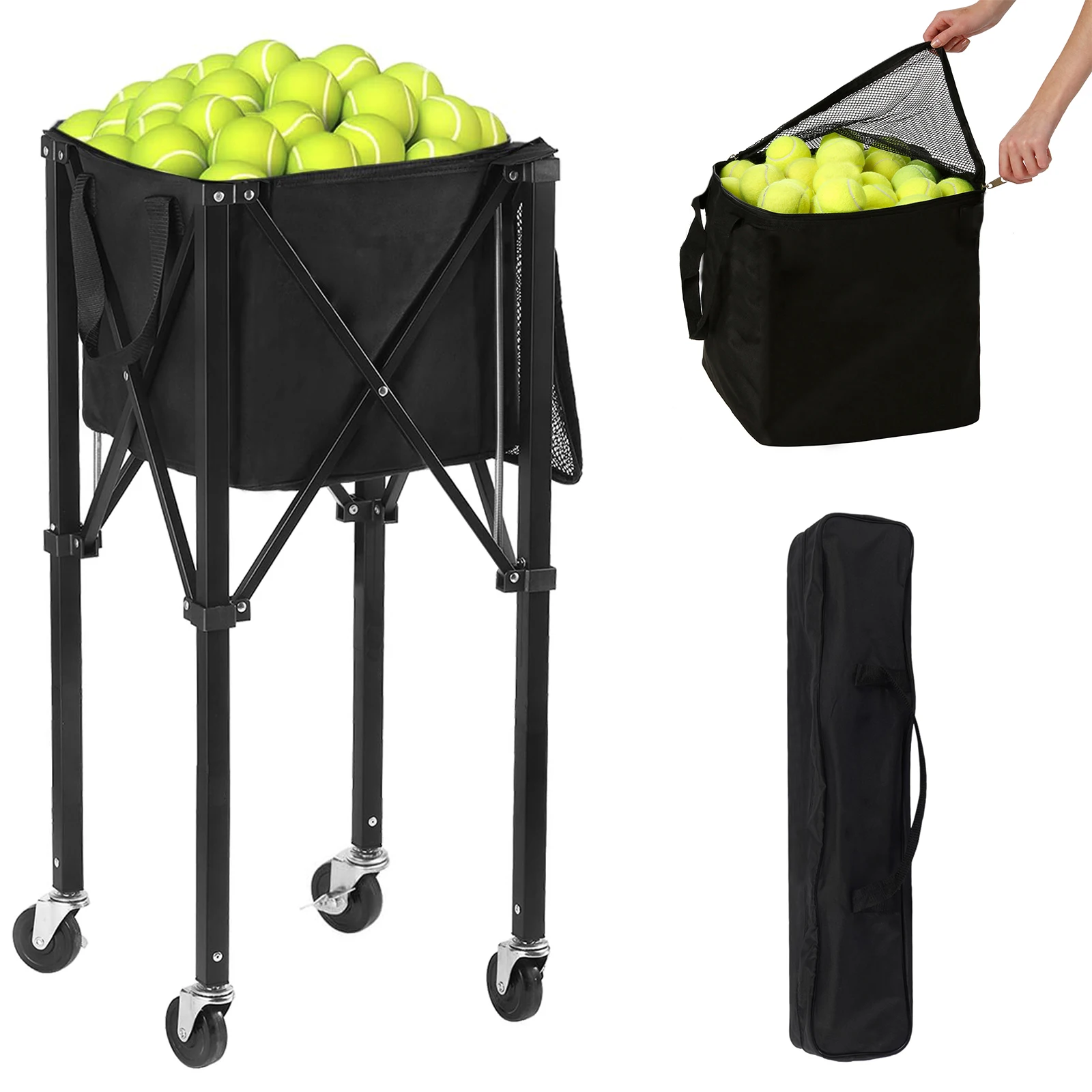 Custom Logo On Lightweight Tennis Ball Cart Wheeled Baseball Hopper Sport Training Supplies Pick Up Tennis Ball Cart with Wheels