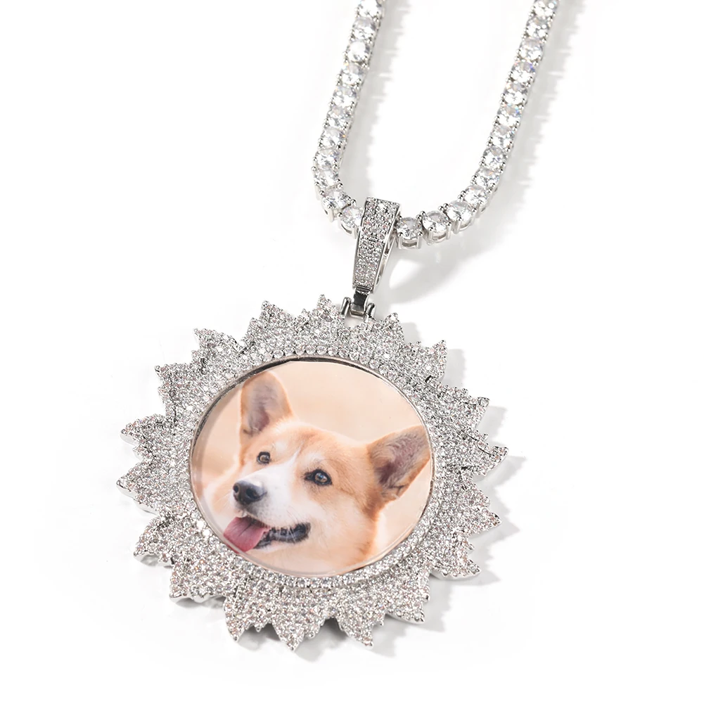 Hiisees Silver Gold Color Cubic Zircon Jewelry Custom Made Photo Medallions Logo Necklace picture diamond pendant