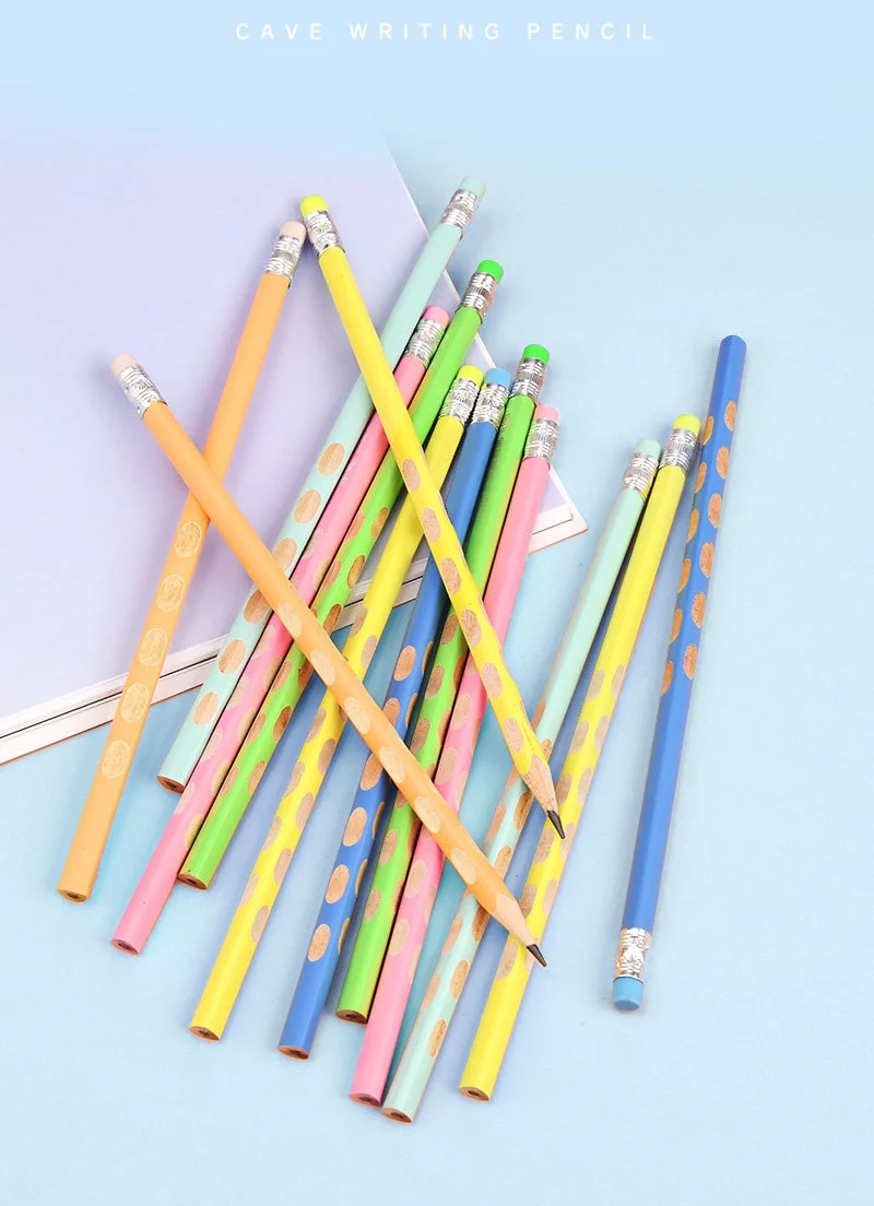 High Quality Custom Wooden Groove Pencil Set 30/50 HB Cute Cartoon Design Laser Engraved Name Logo Barrel Standard Pencils