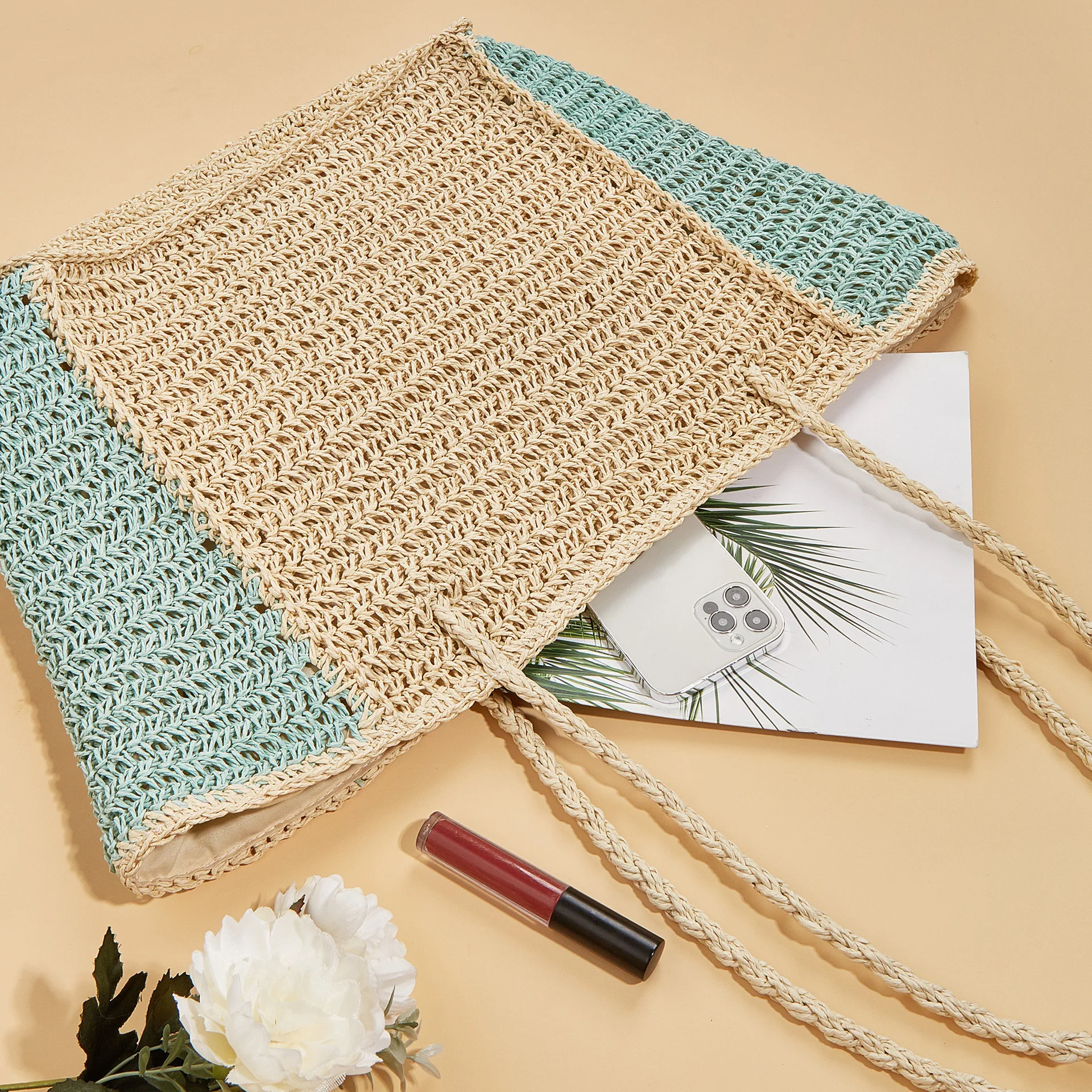 Straw Bag Summer Beach Bag Handbags for Women Paper Polyester Female Winter Fashion Bag Rafia Crochet Bag Summer 1pc/opp Bag