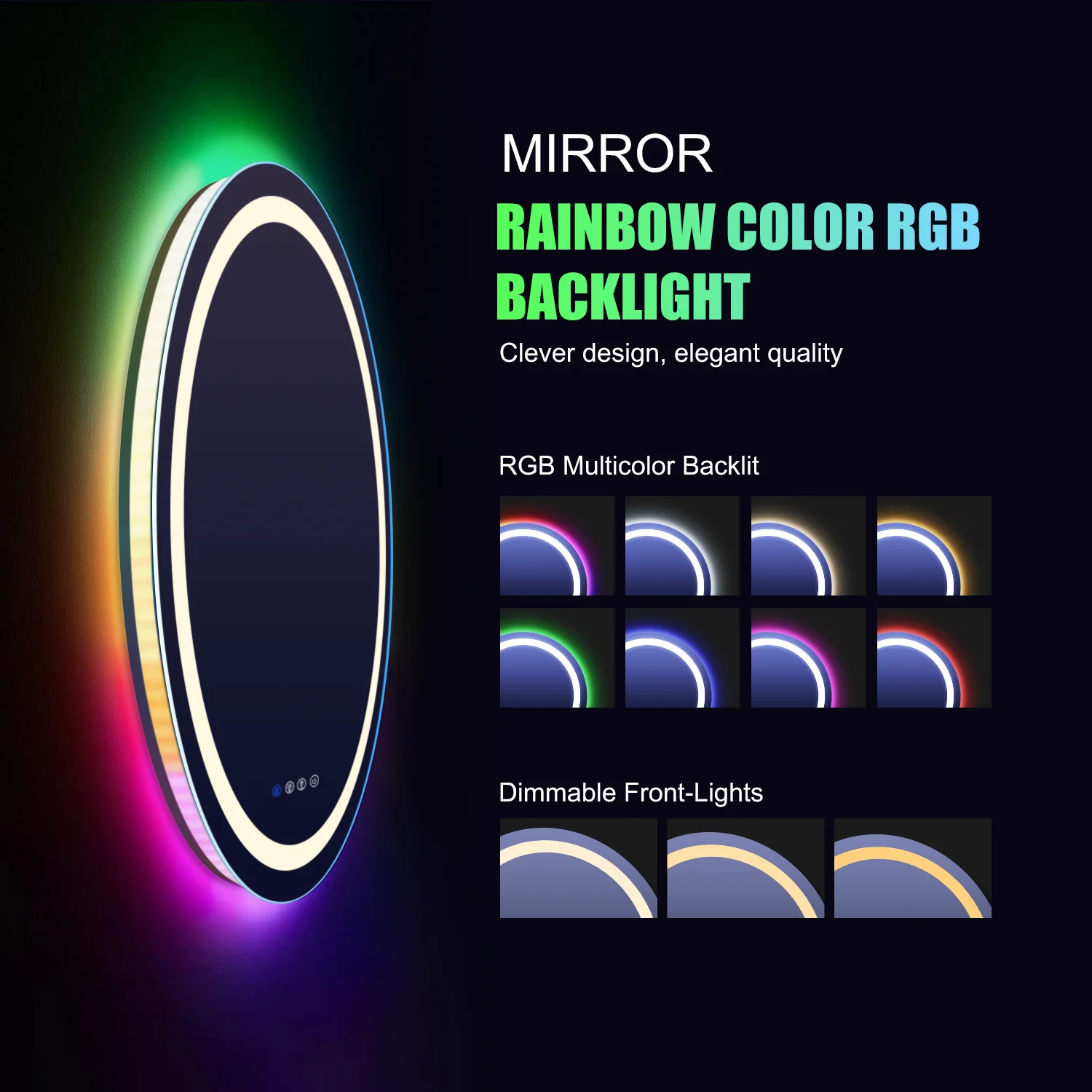 Hotel Modern Anti Fog Round Rgb Backlit Lighted Bath Wifi Smart Touch Screen Wall Mounted Mirrors Bathroom Led Mirror