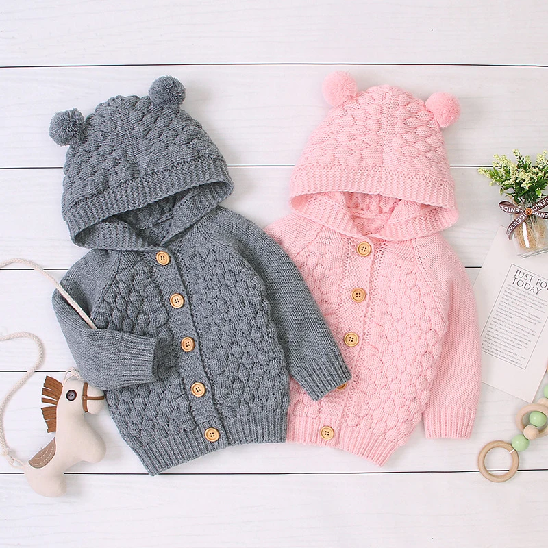 
2020 Autumn Infant Hooded Knit Jacket Baby Clothing Newborn Coat For Baby Boys Girl Jacket Winter Kids Outerwear Coat 