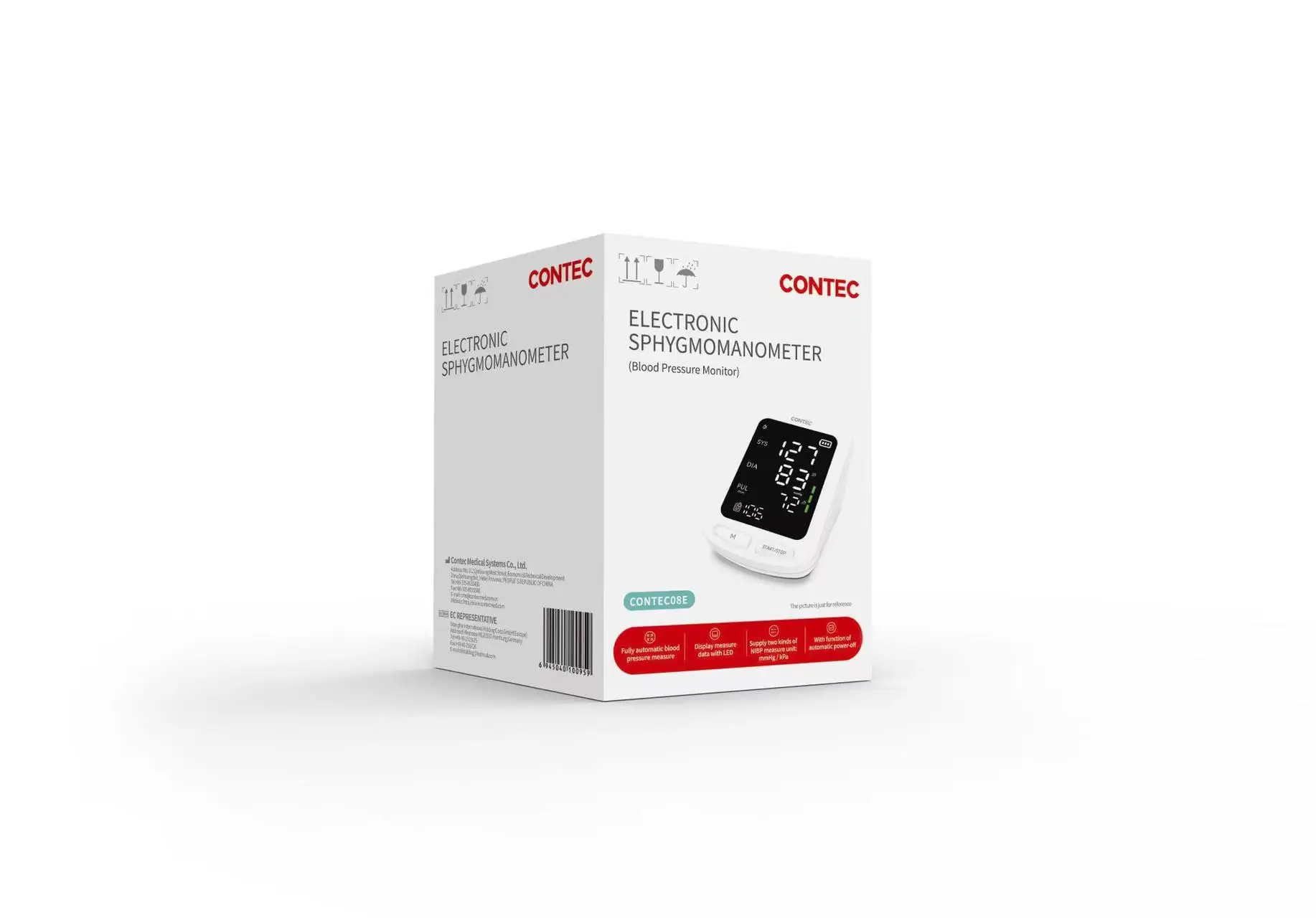 CONTEC LED Big Screen  Blood Pressure Monitor Contec08E  Large-capacity Storage NIBP PR Adult Cuff