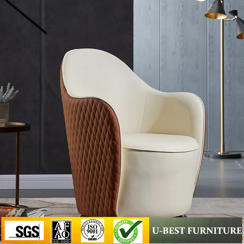 U-BEST Italy Style Modern Rotating Single Sofa Chair Revolving Lounge Leather Accent Chair Living Room Furniture