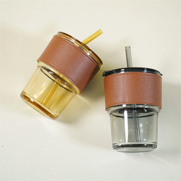 Accept Logo Customized New Design drinking glass coffee cup with straw and lid