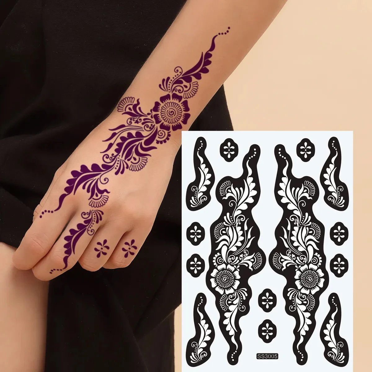 Wholesale Painted Tattoo Stencils Rose Hollow tattoo stickers Out Indian Henna Body Art tattoo supplies Stickers