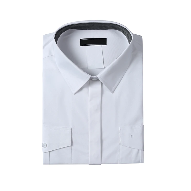 
Womens Pilot shirt uniform CUSTOM CVC fabric grey mesh collar stand perspiration moisture Epaulettes with gold shoulder board 