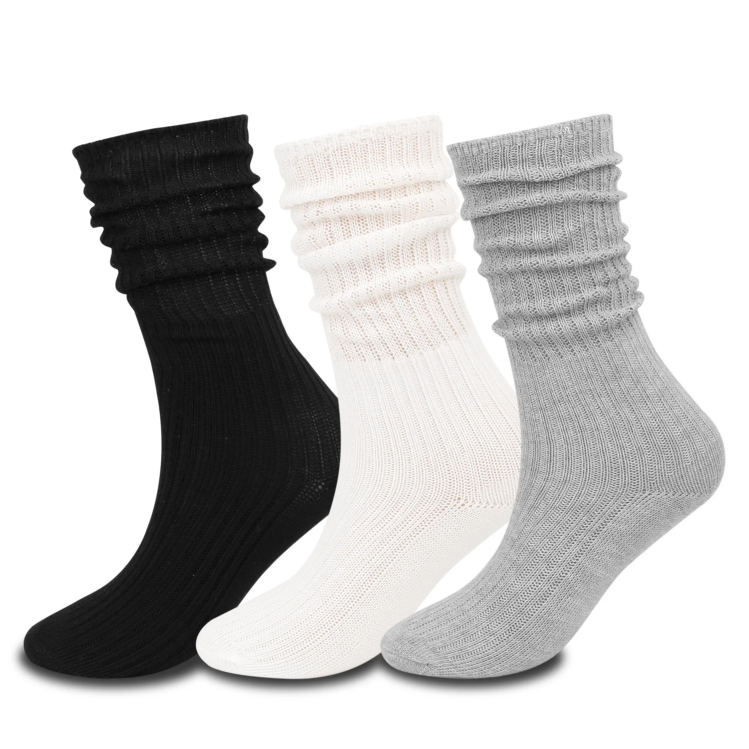 Autumn Women White and Black Plain Colors Knitting High Tube Crew Boots Slouch Socks Cheap
