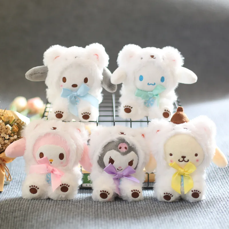 Teddy Bear Sanrioed Keychain Plush Anime Kuromi Doll Keyring Kt Plushie Cinnamoroll Keychains Bag Pendant Toy Gift For Girls