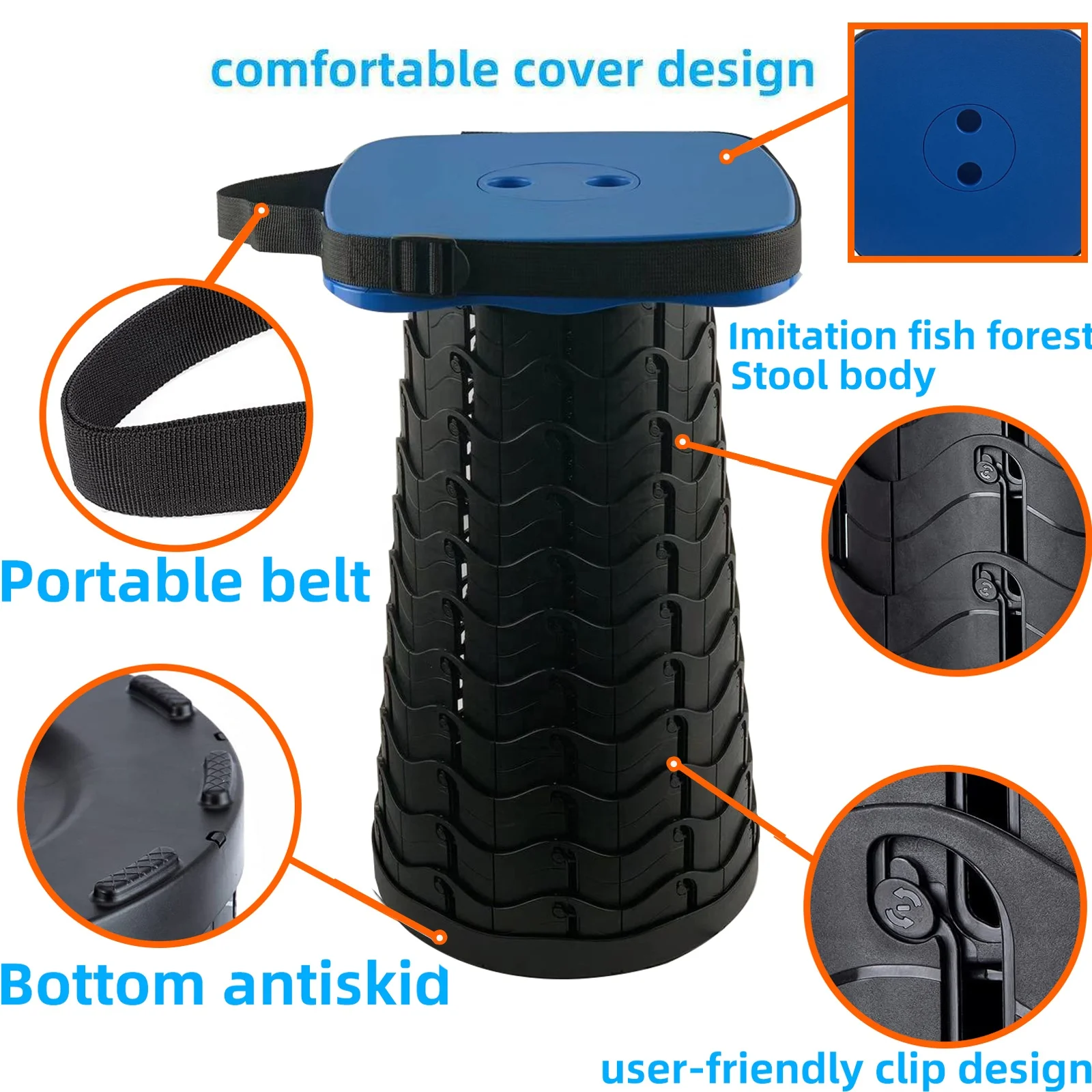 MO006- 6th Generation Factory Wholesale Outdoor Retractable Small Adjustable Folding Telescopic Stool Portable Foot Stool