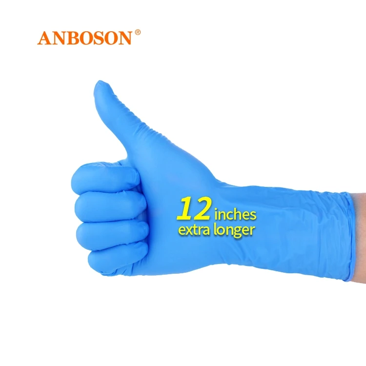 Anboson Manufacturers Wholesale 100 Pcs Box Nitrile Examination Gloves Disposable Powder Free Blue 12 Inch Pure Nitrile Gloves