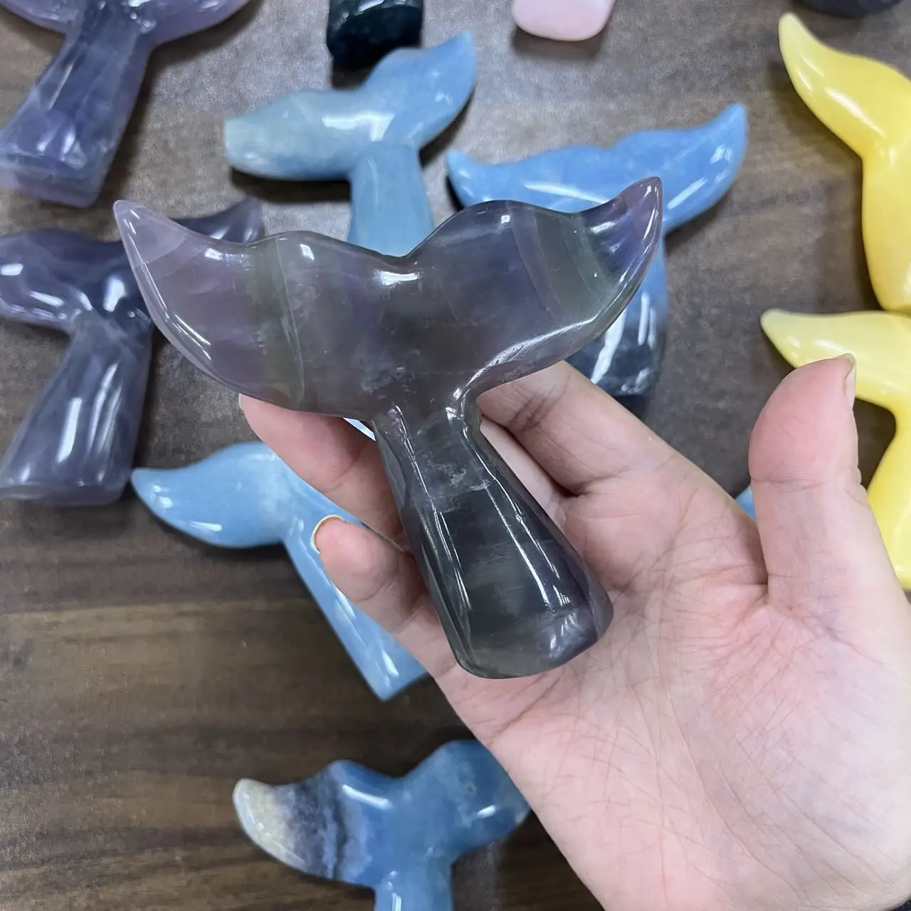 Natural Carving Crystal Crafts Healing Stones Fluorite Mermaid Tail Fishtail