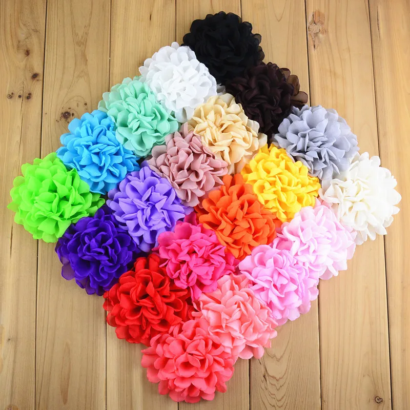 20Colors of Frany Singed Chiffon Flower for Kid Headbands Hair Accessory 30pcs/lot Artificial Peony Headwear Flower
