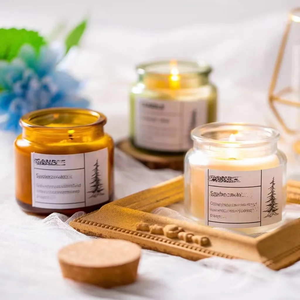 Wholesale Custom Relaxing Luxury Glass Jar Scented Candle Soy Wax Aroma Crystal Scented Candles With Cork Lid
