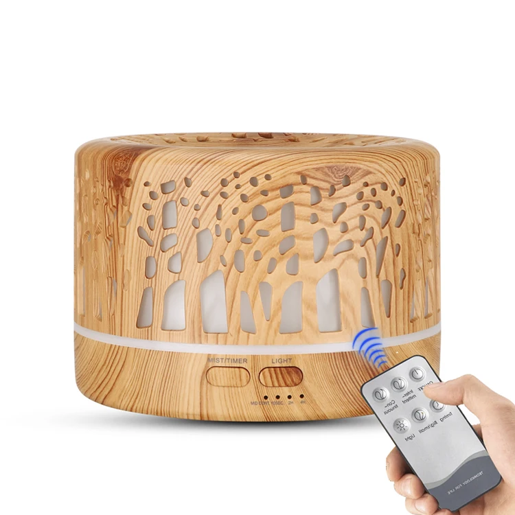 KIKI MASSAGE 500ml USB electric Aroma Essential Oil Diffuser Ultrasonic Air Humidifier Wood Grain LED Lights diffuser for home