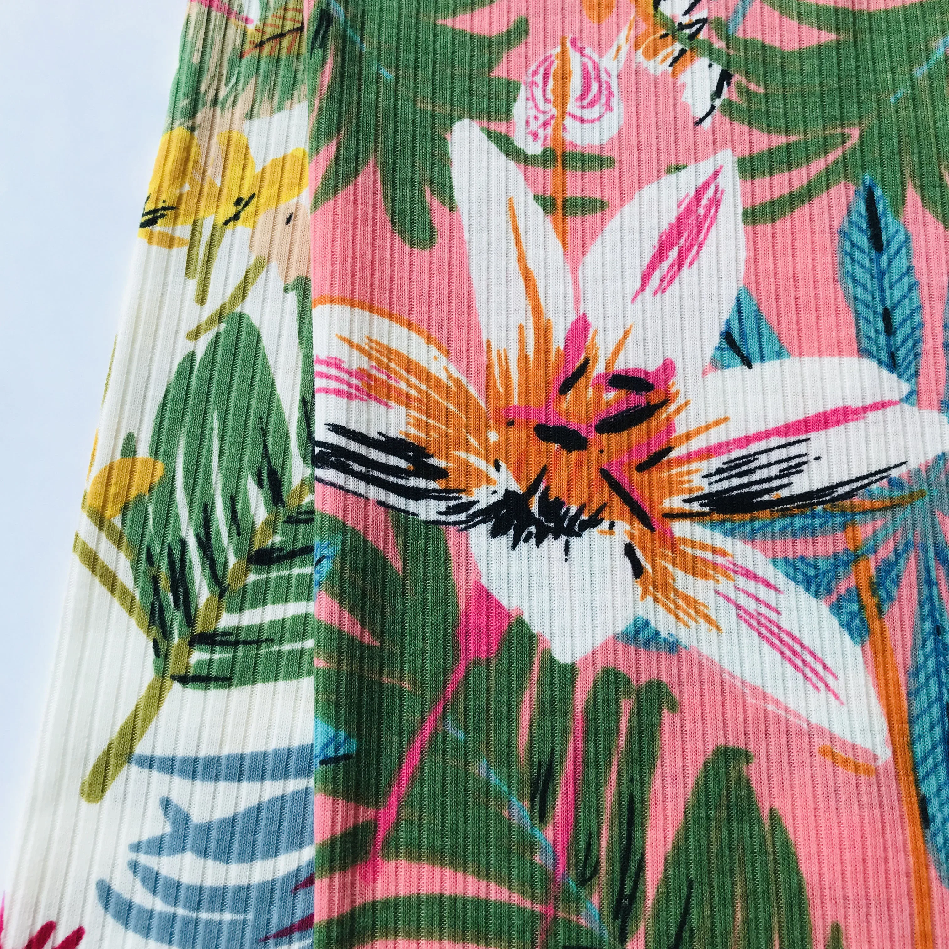 Shaoxing Rib Printed Fabrics Textiles 96%polyester 4%sp 4*2 Screen Printing Free 100% Polyester Weft Knitted Soft Hand Feel **