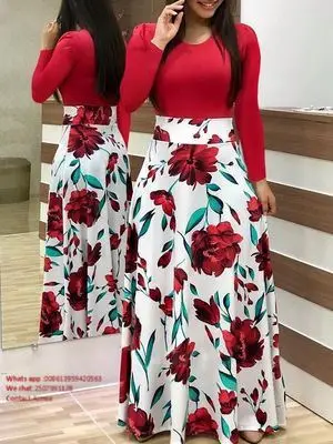 Custom Ecoparty Autumn Women Dress Female Fashion Long Sleeve Floral Print Long Maxi Dress Ladies Casual Ankle-Length Vestido