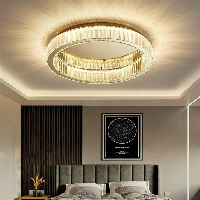 Modern Creative Crystal Round Ceiling Chandelier for Living Room Bedroom Decorative Led Indoor Lighting Fixture