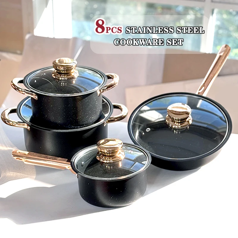 kitchen stainless steel Cooking pot set 8pcs kitchenware Pots And Pans Juego De Utensilios De Cocina Cookware Sets