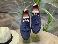 Italian retro custom logo light breathable slip-on penny cow suede genuine leather loafer casual walking style shoes for men