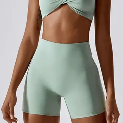 OEM Sportswear Custom Logo High Waist Compress Tight Nude Yoga Biker Shorts Fitness Gym Wear V Cross Women Shorts