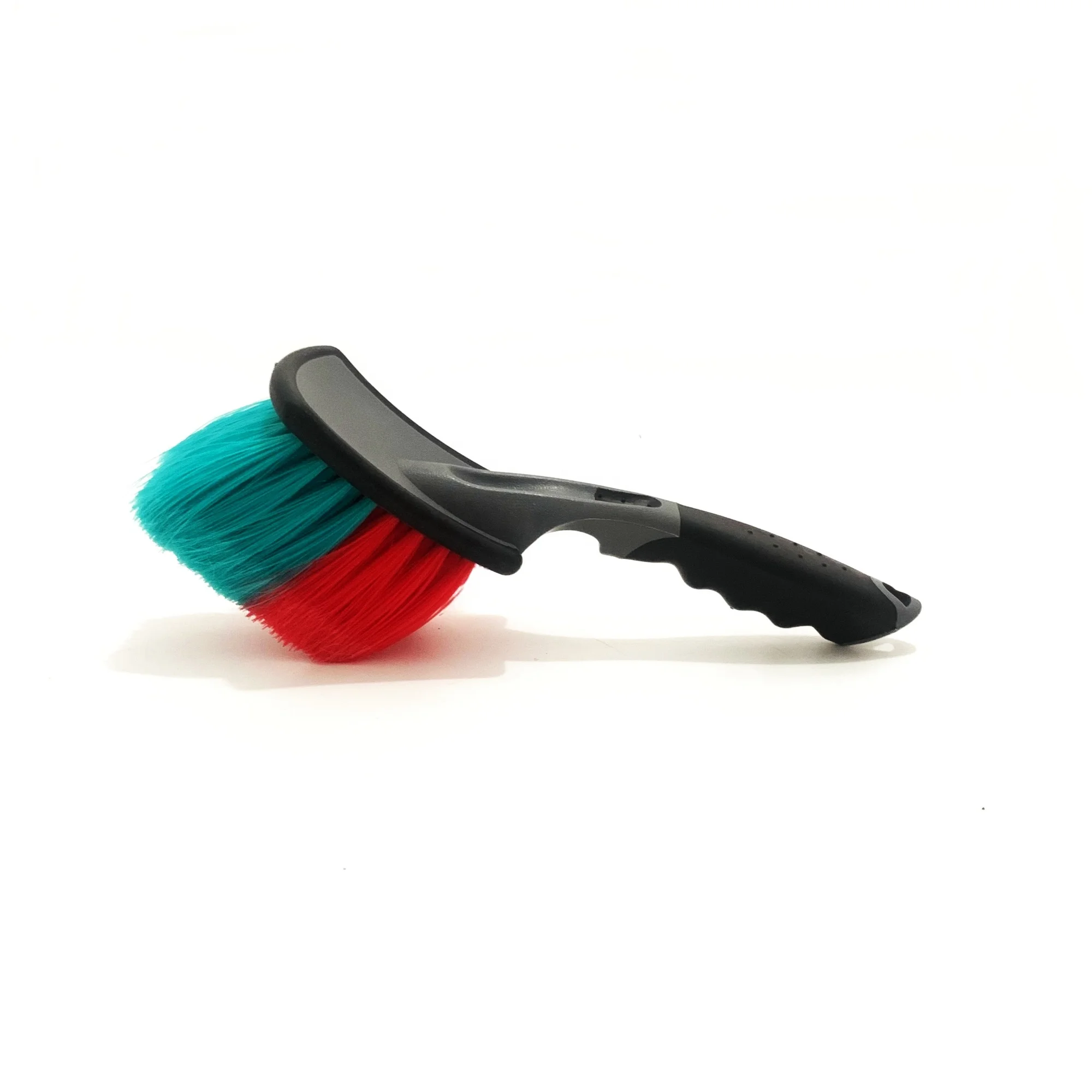 Selected Auto double color brislte car wash wheel grill cleaning brush with rubber grip rim tire brush with flag tipped bristles