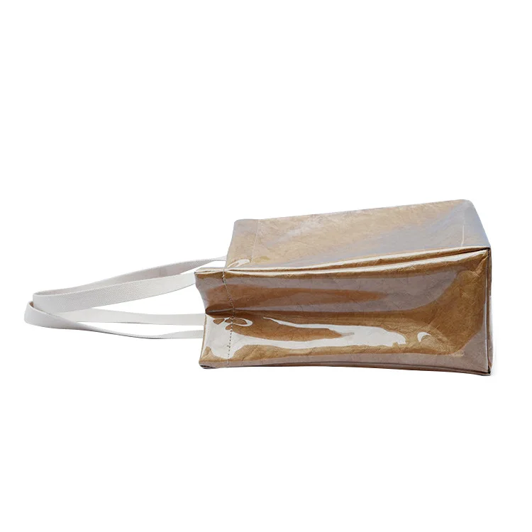 custom logo letter printed kraft paper lining with pvc cover tote waterproof eco reusable tyvek paper shopping tote bags