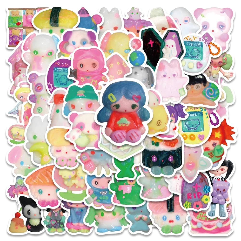 56pcs Cute Crystal Clay Girl Stickers Diy Skateboard Notebook Fridge Phone Case Guitar Luggage Waterproof Kids Toy Gift Sticker