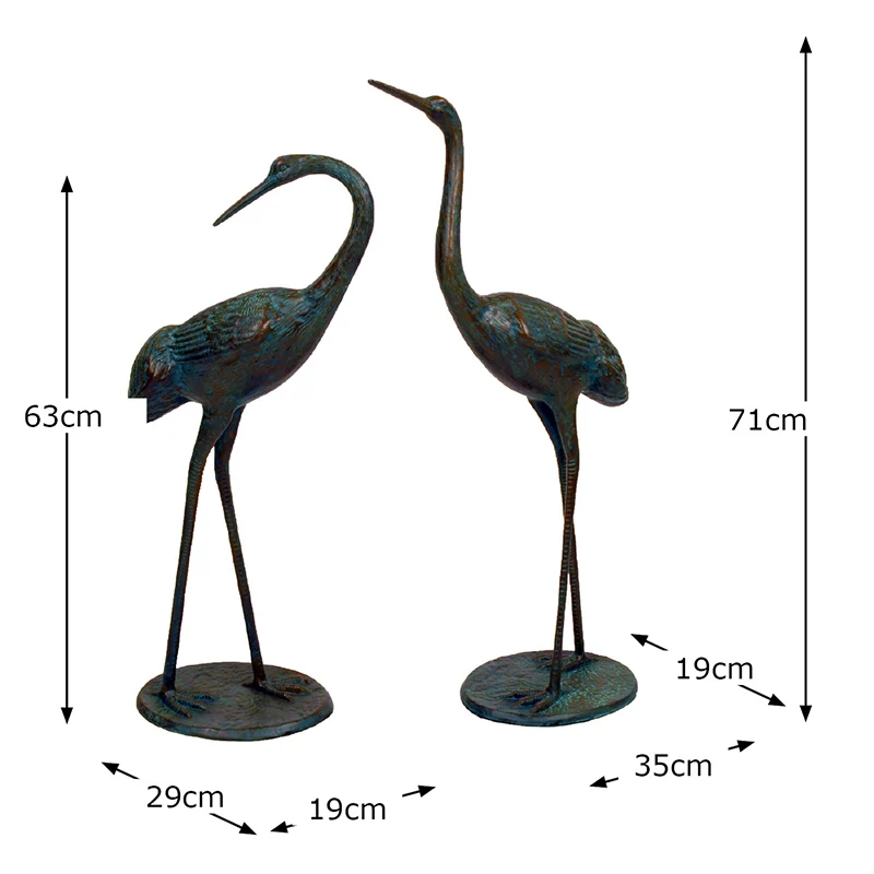 Handmade cast aluminum crane bird bronze sculpture Garden ornament metal craft outdoor statue