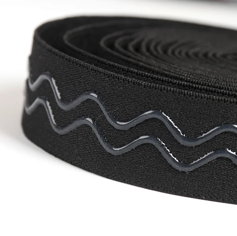 High Quality 2/2.5cm Black Anti Slip Wave Straight Silicone Rubber Webbing Belt DIY Sport Bra Elastic Tape For Underwear Clothe