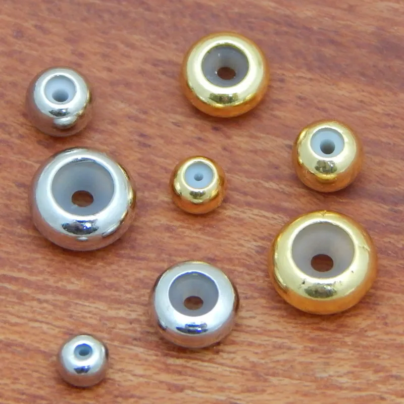 100pcs 3mm 4mm 5mm Brass Adjustment Beads with Non-slip Silicone Ring Big Hole Gold Spacer Beads for DIY Jewelry Making
