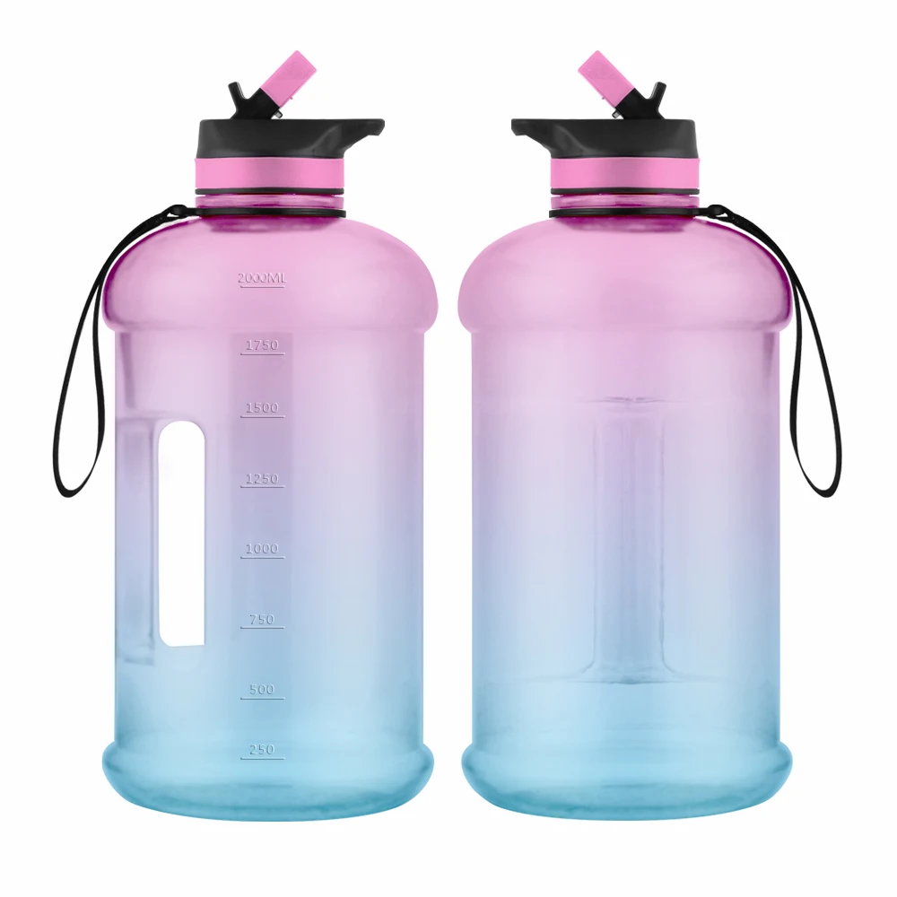 Gym excises sports water bottle half gallon 2.2L water jug BPA free plastic PETG with motivation words