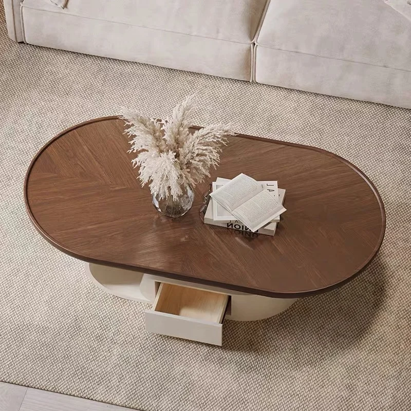 Modern simple small living room home network red creative cream new designer walnut solid wood coffee table
