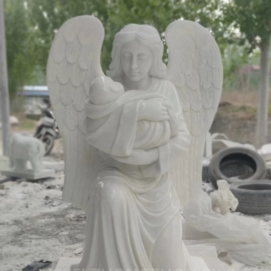 Белая мраморная садовая уличная декоративная каменная Художественная Скульптура Богородицы с крыльями скульптуры Христа для