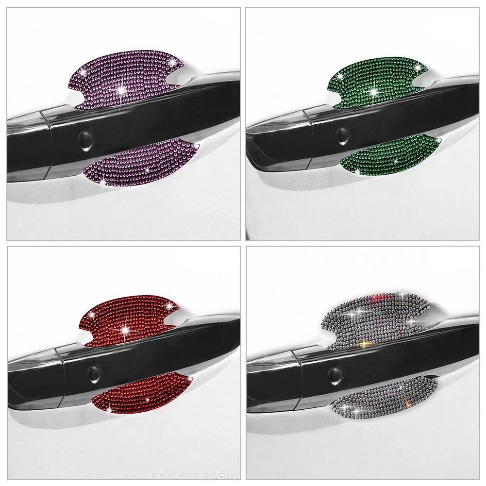 8pcs Bling Car Kit Car Door Handle Protector Shiny Rhinestones Scratch-Resistant Stickers Door Cup Handle Protective Film