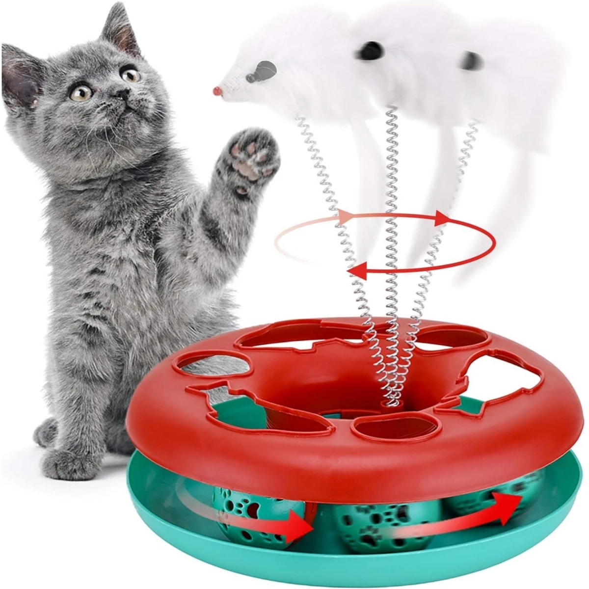 2 in 1 Interactive Pets Funny Plastic Roller Tracks Spring Mouse Cats Kittens Toy With Exercise Balls Teaser