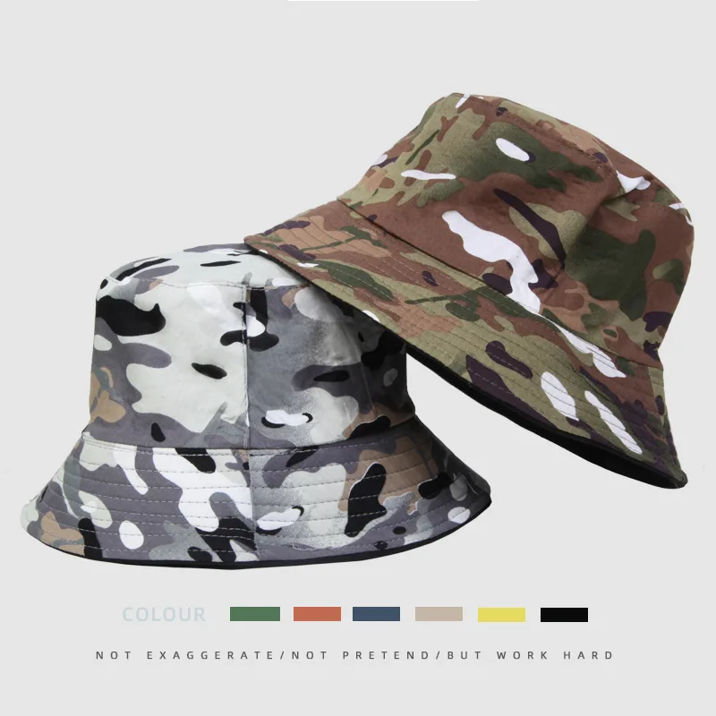 High quality cotton Camouflage pattern  Bucket Hat Men Women Bob Hip Hop Caps Summer Panama Foldable Double Sided Dance Hat