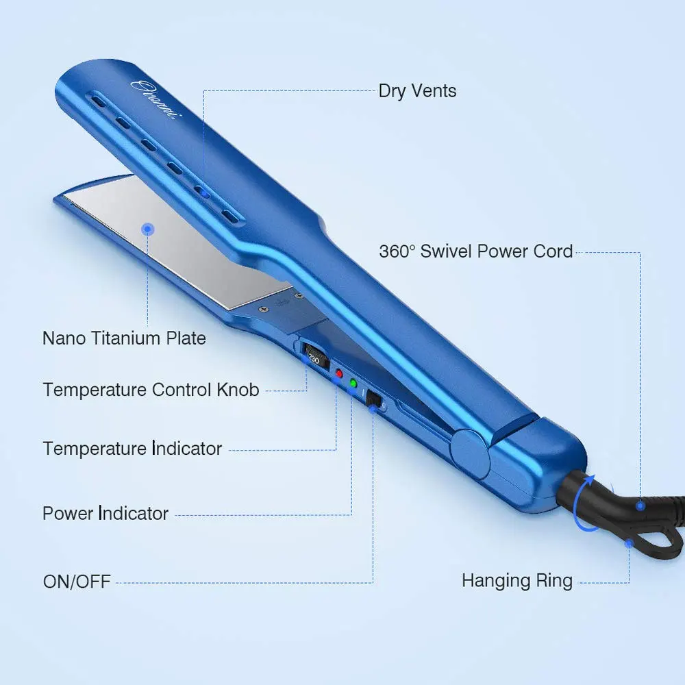 Resuxi 1042 Mirror Wide Straightening Multi One-step Titanium Flat Iron Plated Ultra 1.75 Inch LED Blue 50W Small Nano Flat Iron