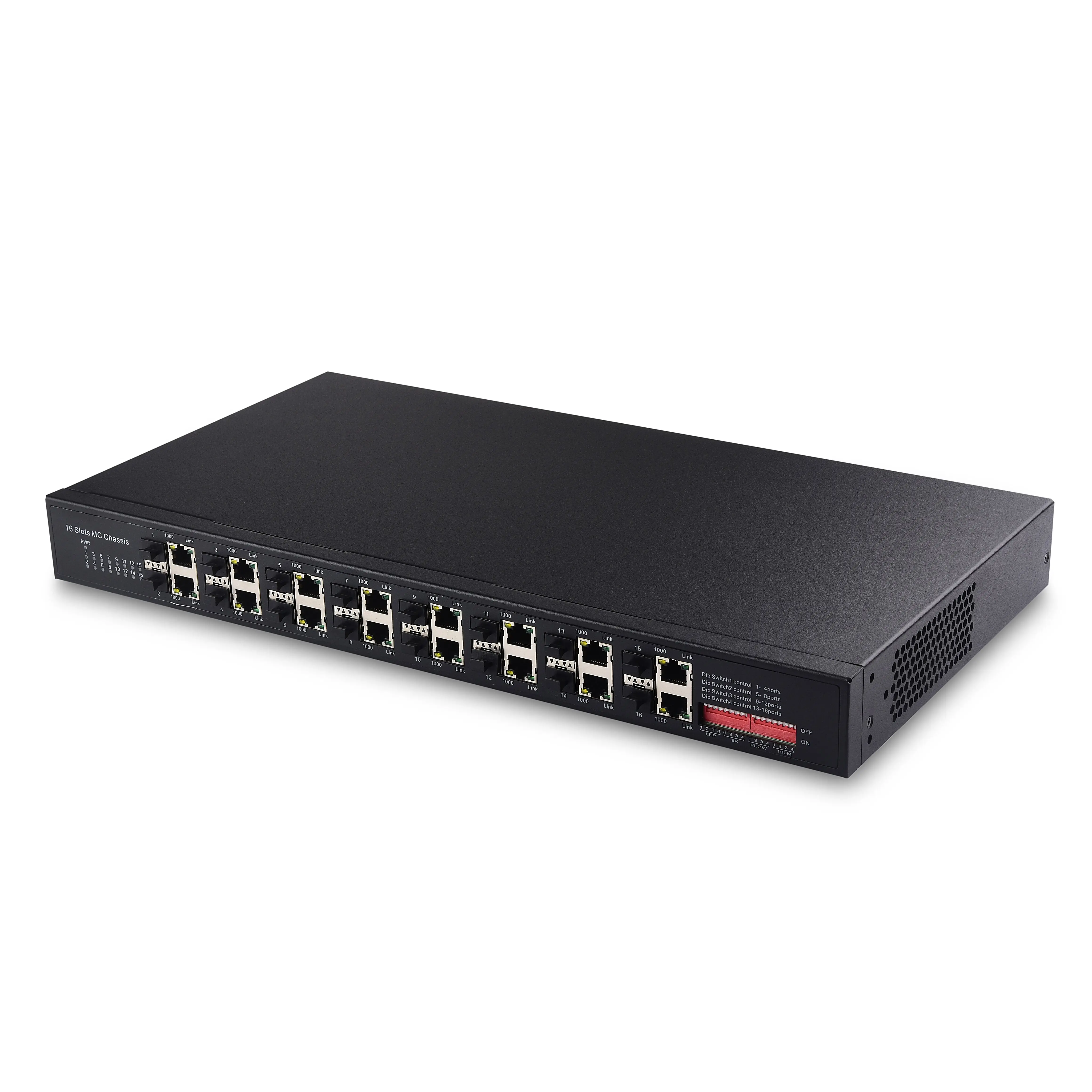 Hot sale 19inch Rack-Mountable 48V or 220V GE/FE 16port/slots SFP Media converter chassis