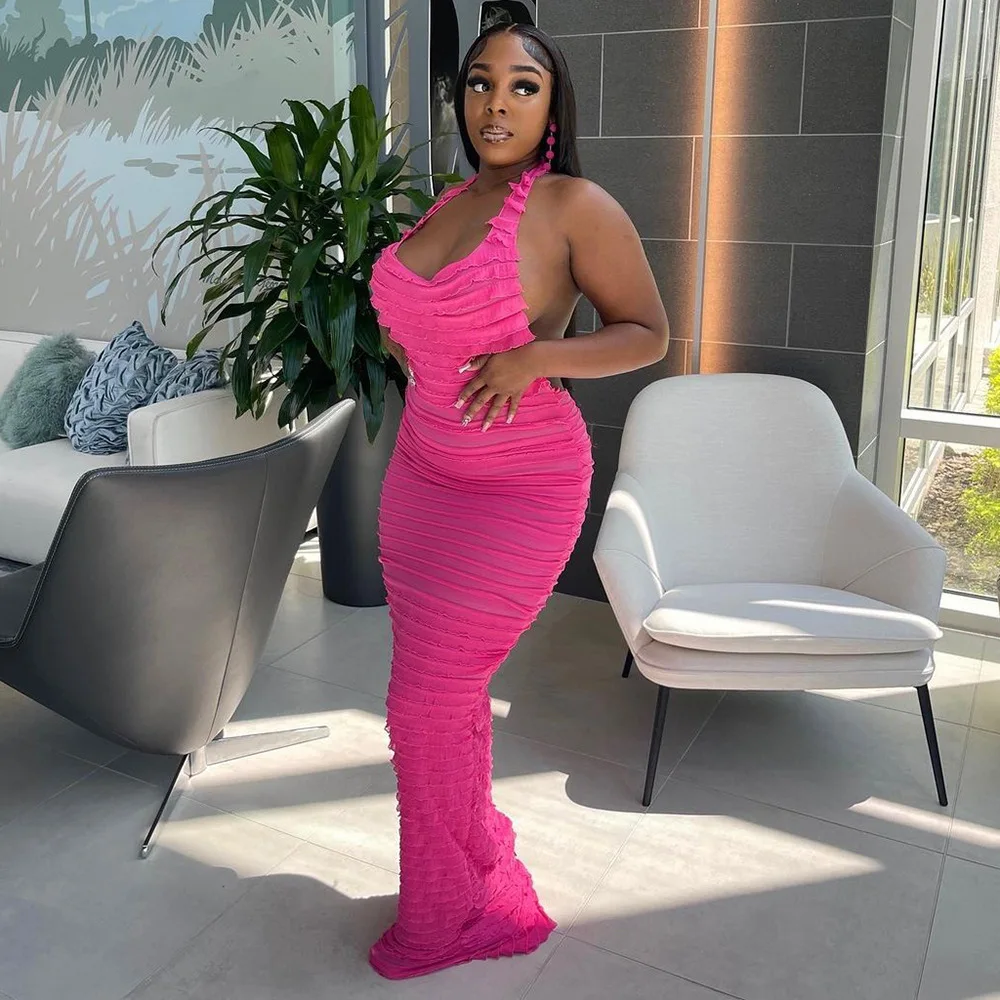 Halter Neck Women Party Sleeveless Backless Dress Fashion Autumn One Piece Dress