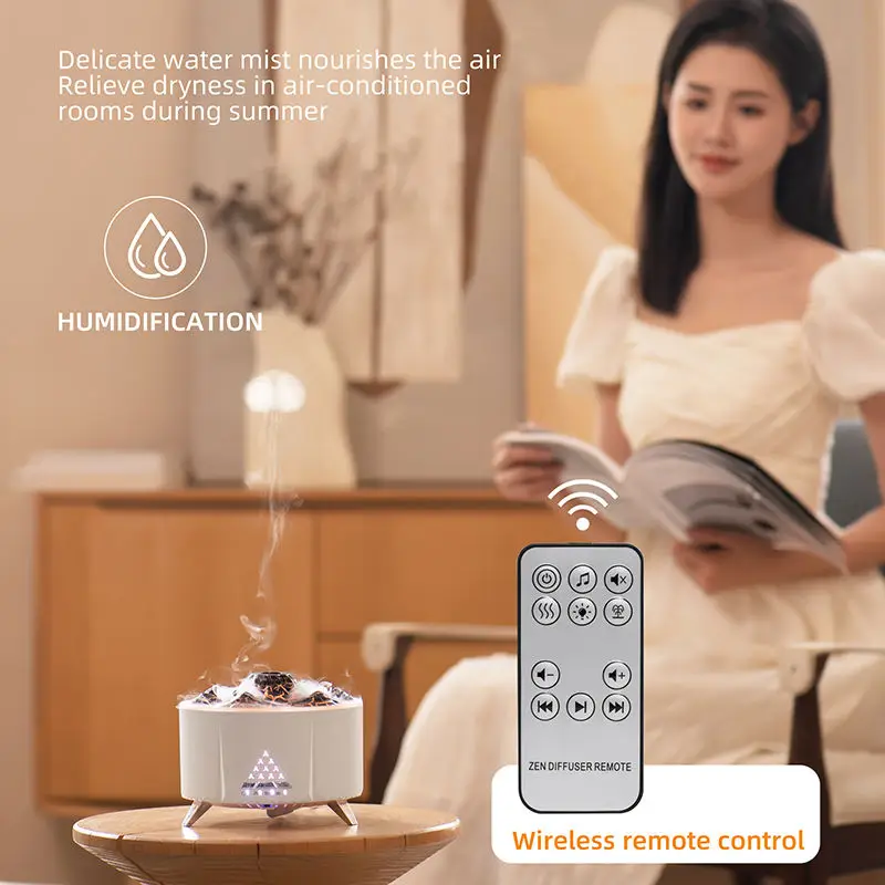 Remote Control Air Volcano Humidifier Electric Flame Simulation 3D Blue Flame Oil Aromatherapy Diffuser With Bluetooth Speaker