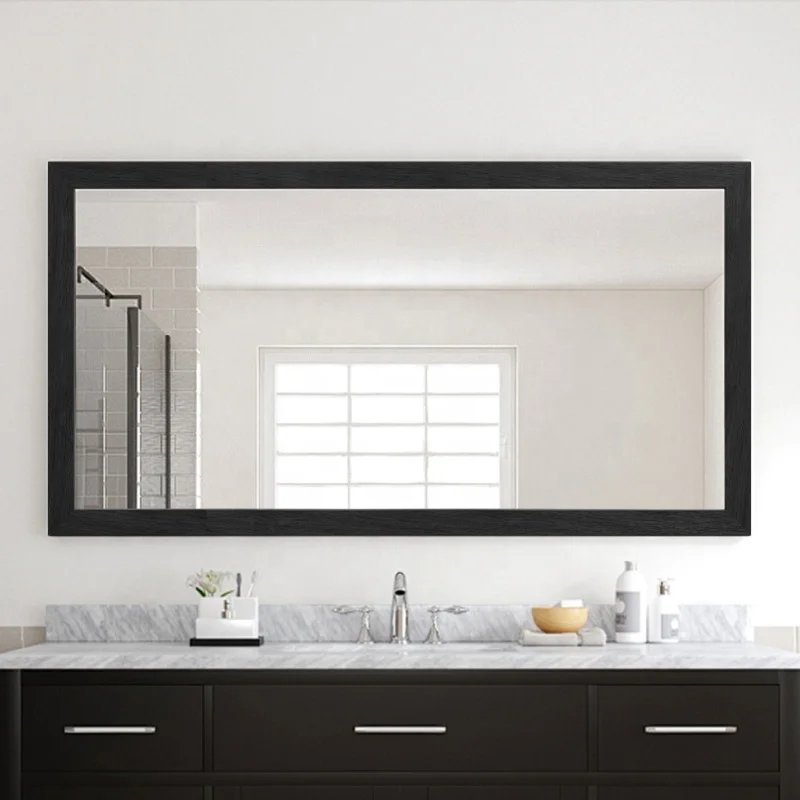 Factory Direct Sell Rectangle Modern PS wood Framed Decorative Wall Mounted Bathroom Mirror For Home Hotel Decor