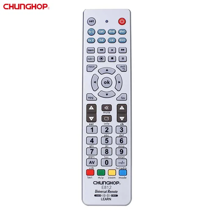 E812 Home Devices 8 in 1 Audio Video Players DVD Satellite TV Receiver Remote Control with Learning