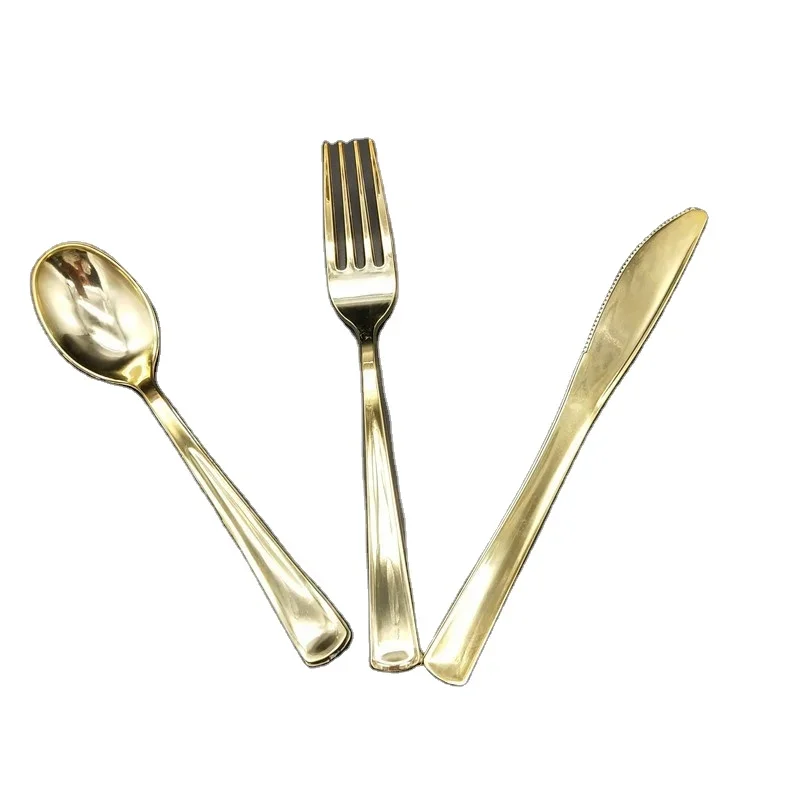 Heavy Duty Gold Knife Fork SpoonElegant Fancy Plastic Cutlery Set