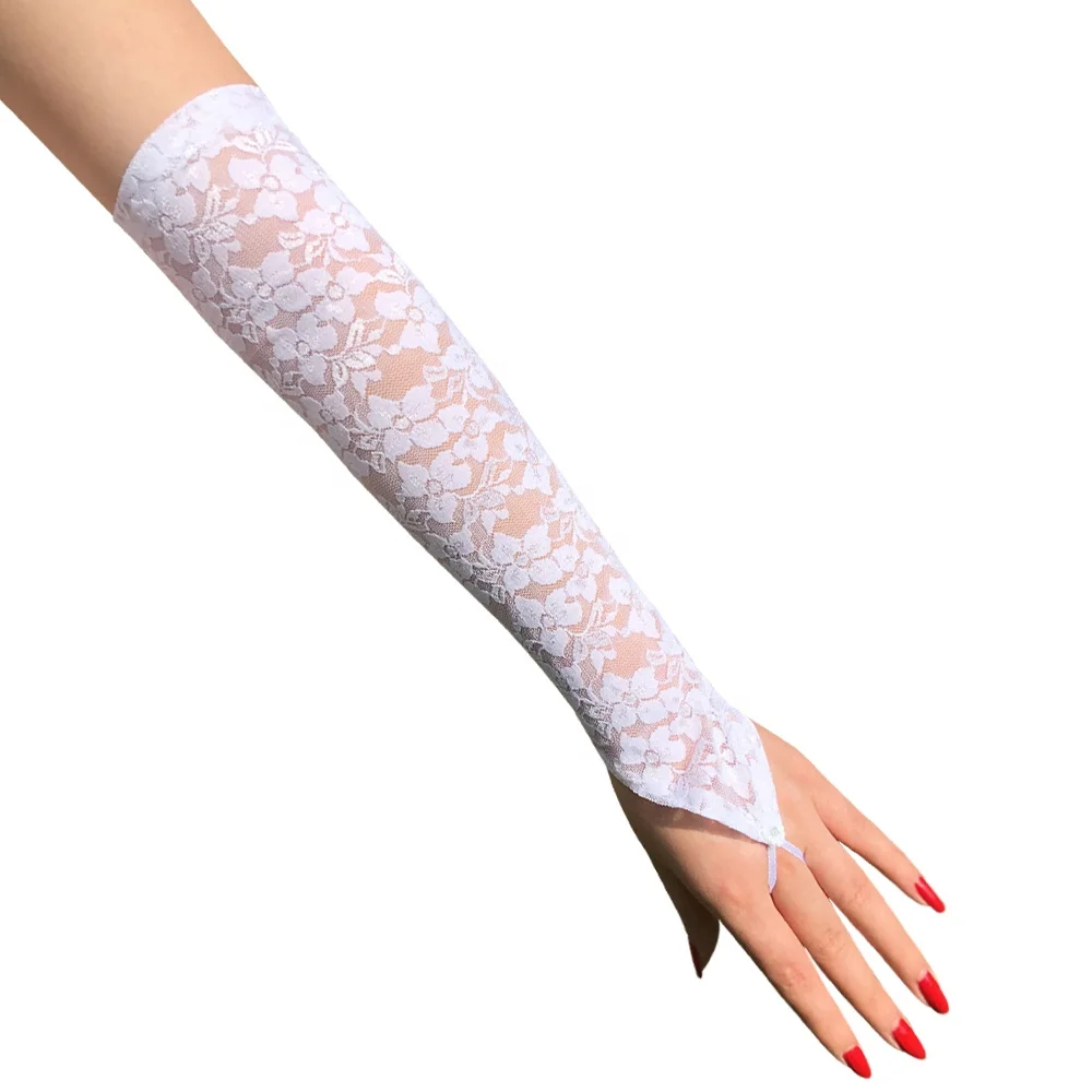 European American Wedding Dress Bridal Gloves with Bright Diamond Lace Hook Finger Long Sexy Gloves in Fashion