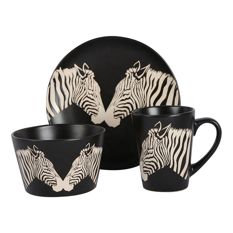  New animal Zebra Leopard Tiger pattern series dinnerware set home dining room ceramic tableware Plates Bowls