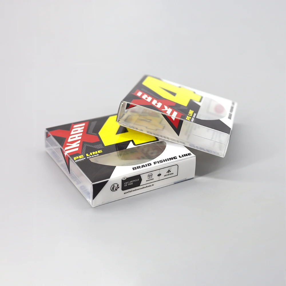 Custom Transparent PET PVC Plastic Box Eyebrow braid fishing line Printed Hanging Acetate Boxes Packaging Factory
