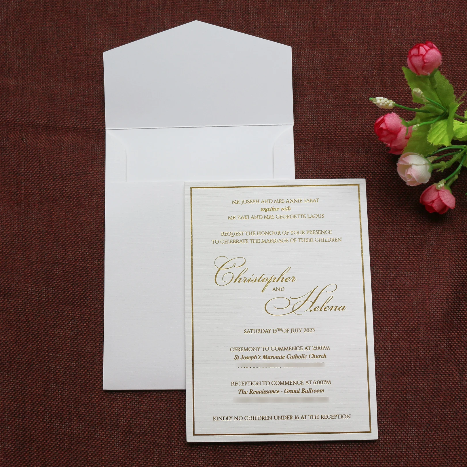 Elegant Linen Paper Christian Wedding Invitation Invite Card For Marriage With RSVP Card And Pocket
