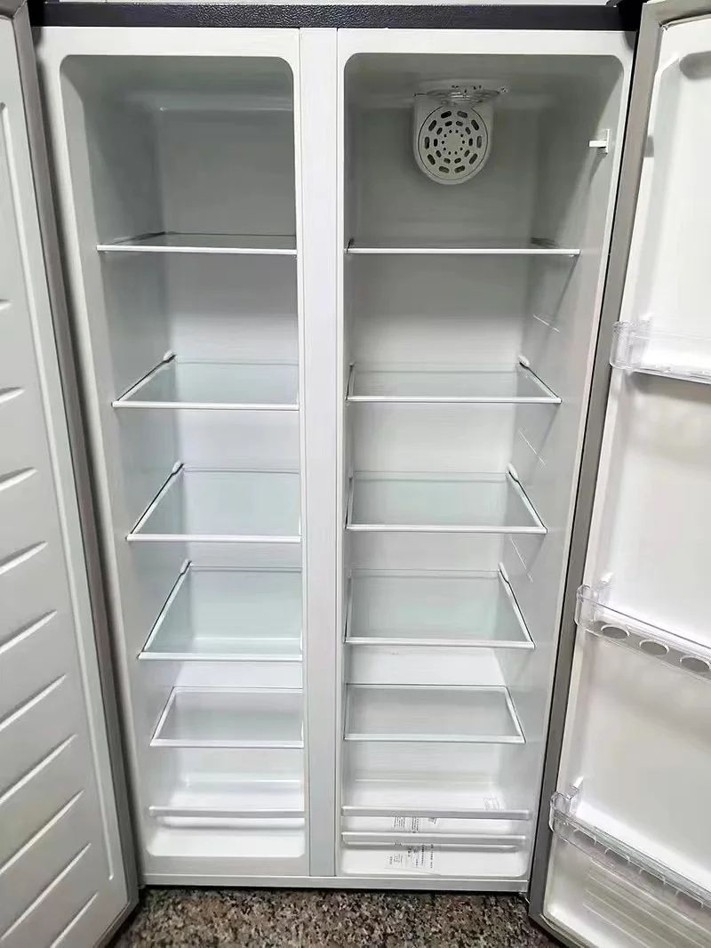 new design stainless steel top quality low noise side by side no frost household french 2 door refrigerator